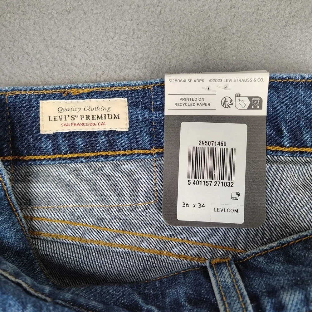 Levis Premium 502 Big E Men 36x34 Blue Dark Wash Taper Leg Stretch Classic NWT